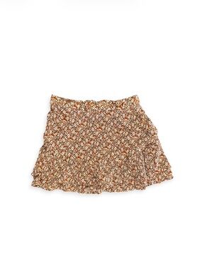 ZARA Brown/White Floral Mini Skirt, Elastic Waist, Ruffle, Girls Size 6